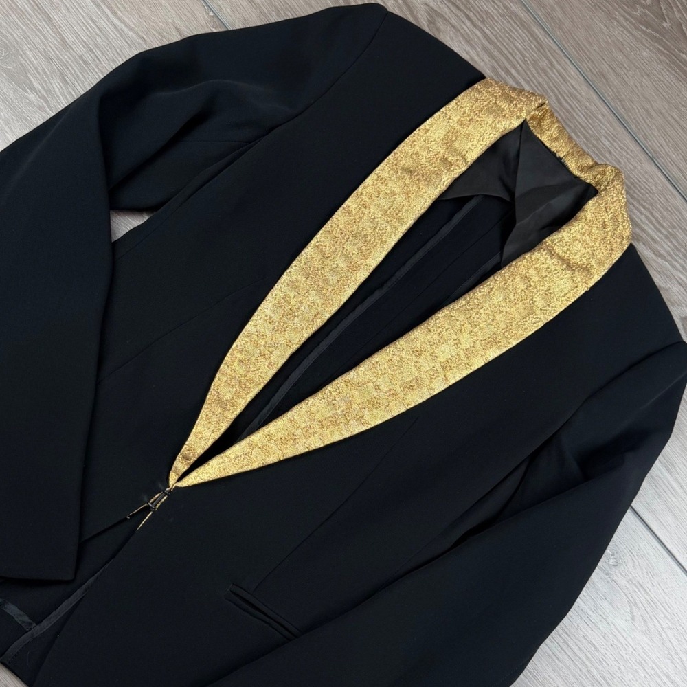 Rag & Bone Womens Blazer Gold Metallic Shawl Lapel Tuxedo Jacket Black Size 0